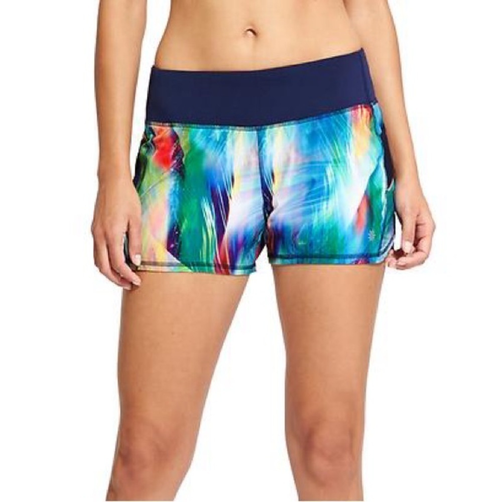 Athleta Tropea Ready Set Running Shorts Medium Lined Pocket Watercolor Print